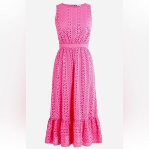 J.Crew Bubblegum Pink Cotton Eyelet Ruffle Midi Dress size 4 NEW